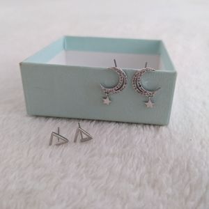 Crystal moon star and triangle stud earrings